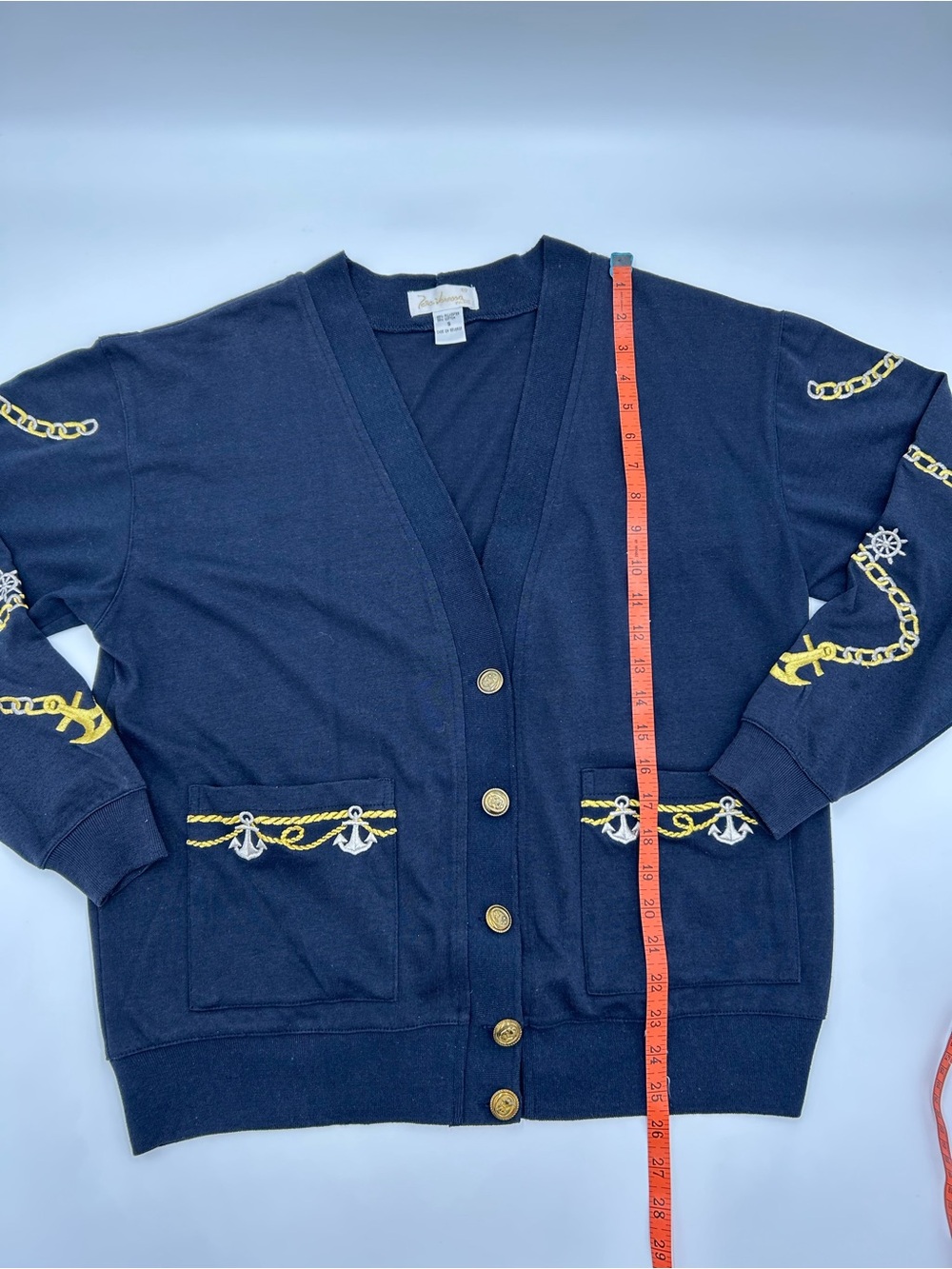 Para Vanessa Paris Navy Anchor Detail V-Neck Cardigan Sweater S - Picture 8 of 9